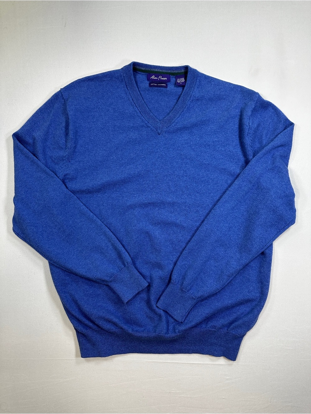 Alan Flusser Cotton Cashmere V-Neck Sweater Men’s Large Blue